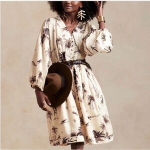 Banana Republic Cream Dress with Brown Coastal Print